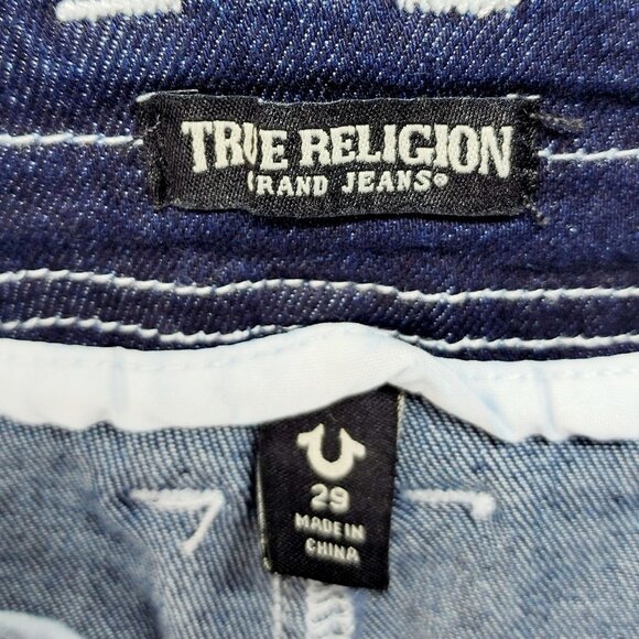 True Religion Rinse Dark Blue Denim Long Cargo Utility Skirt NWT Womens Size 29 - Picture 2 of 14